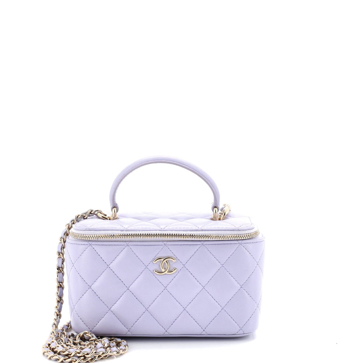 Chanel CHANEL Classic Top Handle Vanity Case with Chain Quilted Lambskin Small