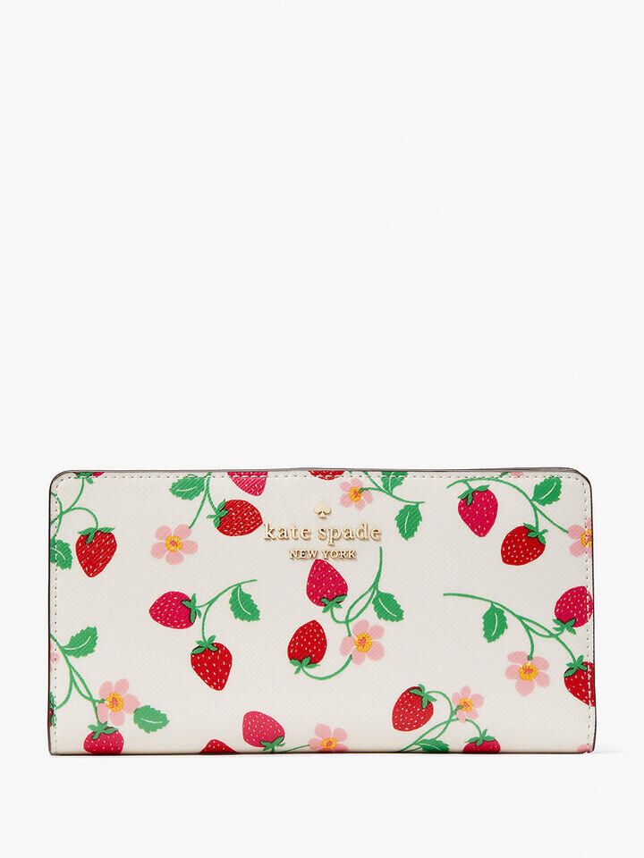 Kate Spade Au Madison Strawberry Vine Printed Large Slim Bifold Wallet