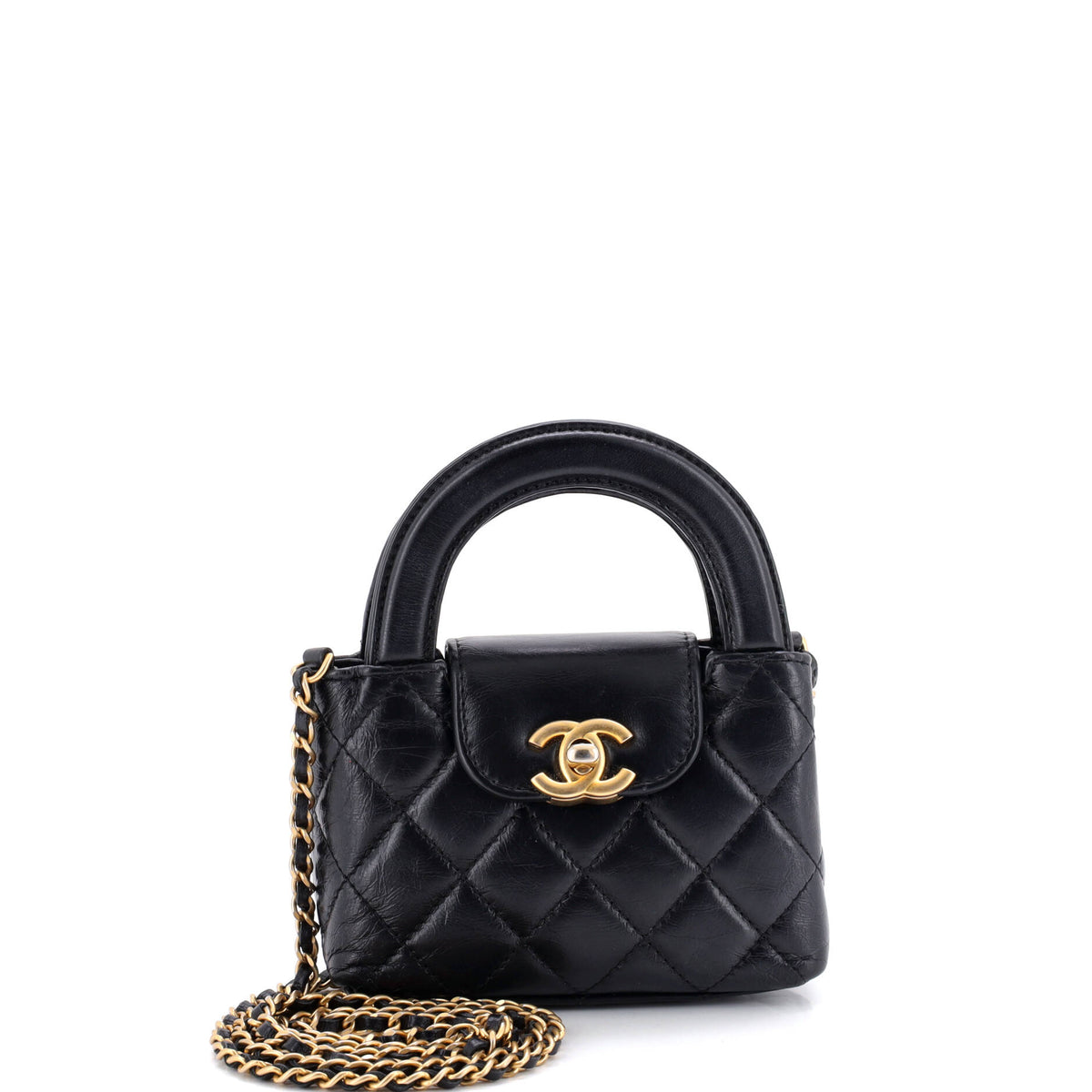 Chanel CHANEL Kelly Top Handle Shopping Bag Quilted Shiny Aged Calfskin Nano