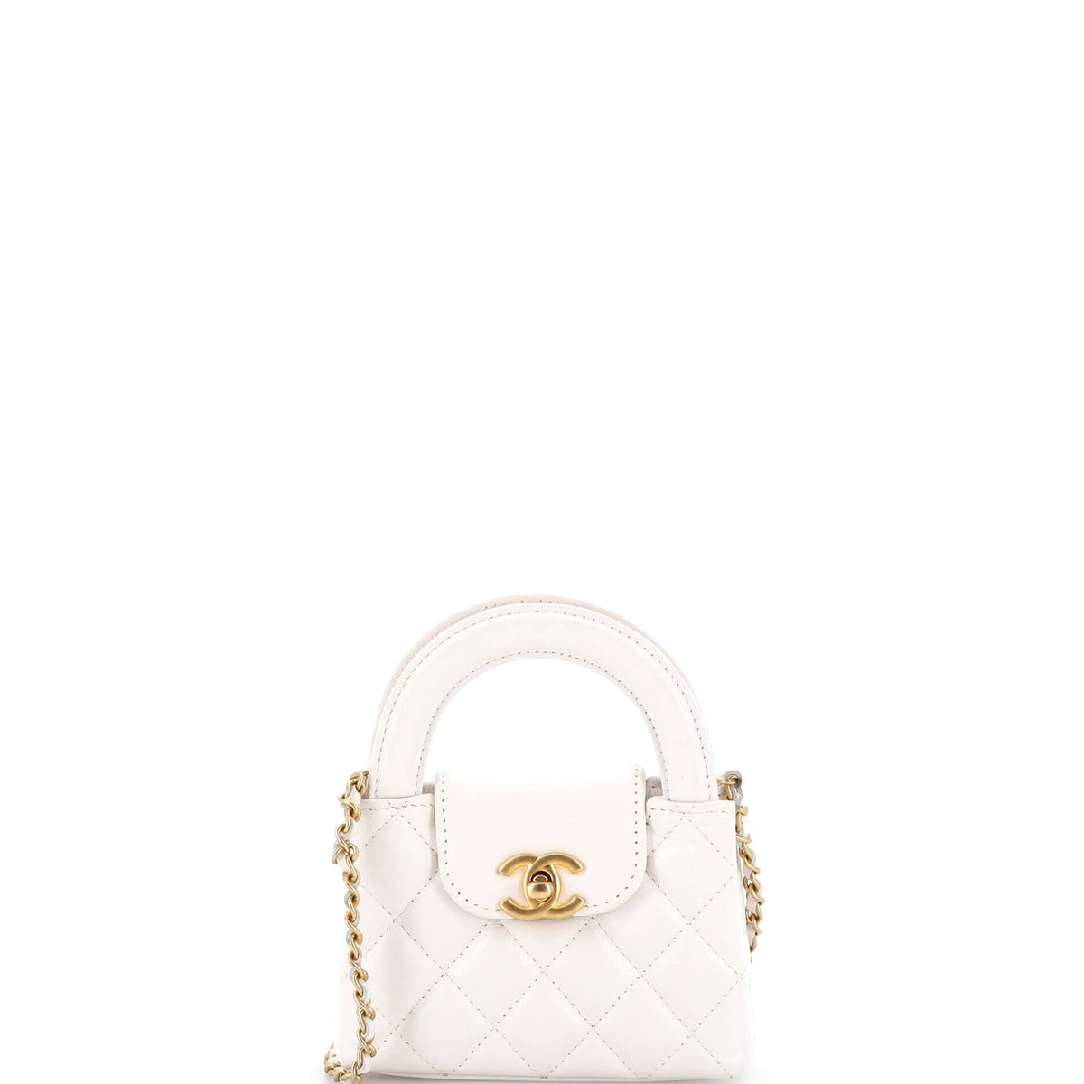 Chanel CHANEL Kelly Top Handle Shopping Bag Quilted Shiny Aged Calfskin Nano