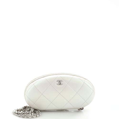 CHANEL Zip Around Sunglasses Case with Chain Iridescent Lambskin