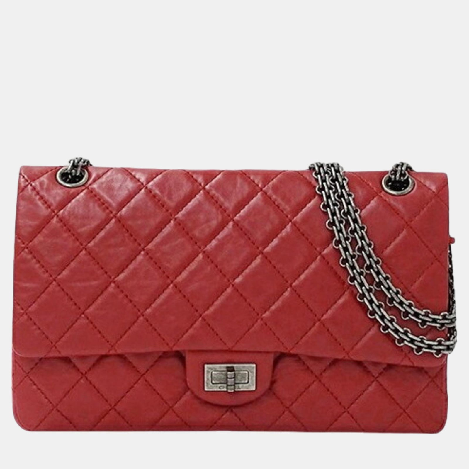 Chanel Rote 2,55-Zoll-Matelasse-Schultertasche aus Leder mit doppelter Umschlagklappe