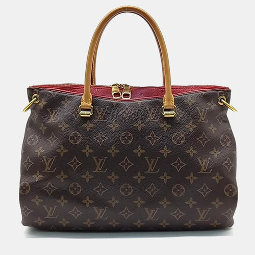 Red/Brown Monogram Canvas and Leather Pallas Top Handle Bag