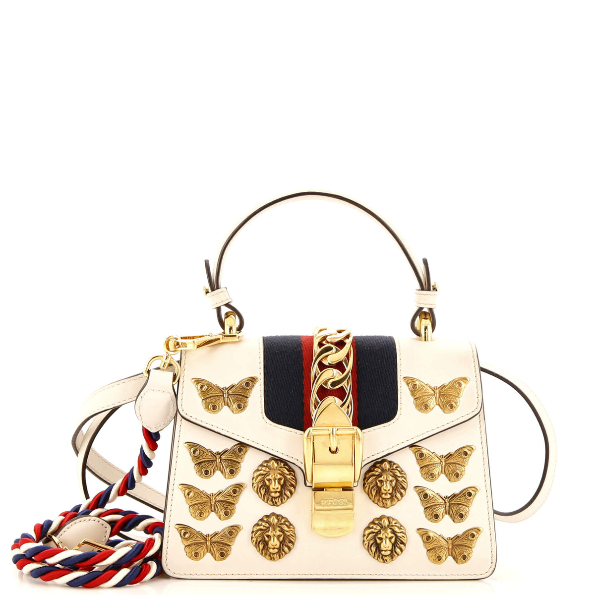 Gucci GUCCI Sylvie Top Handle Bag Embellished Leather Mini