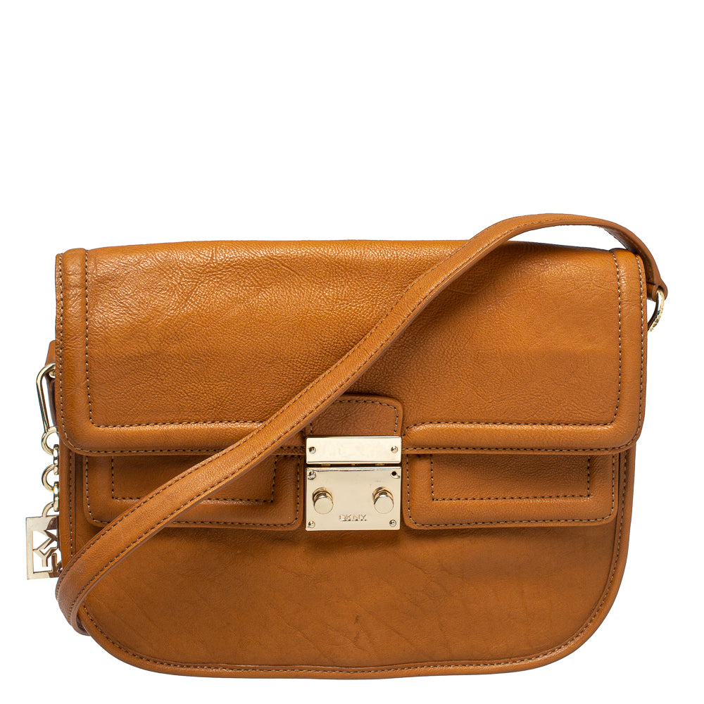 DKNY DKNY Tan Leather Push Lock Shoulder Bag