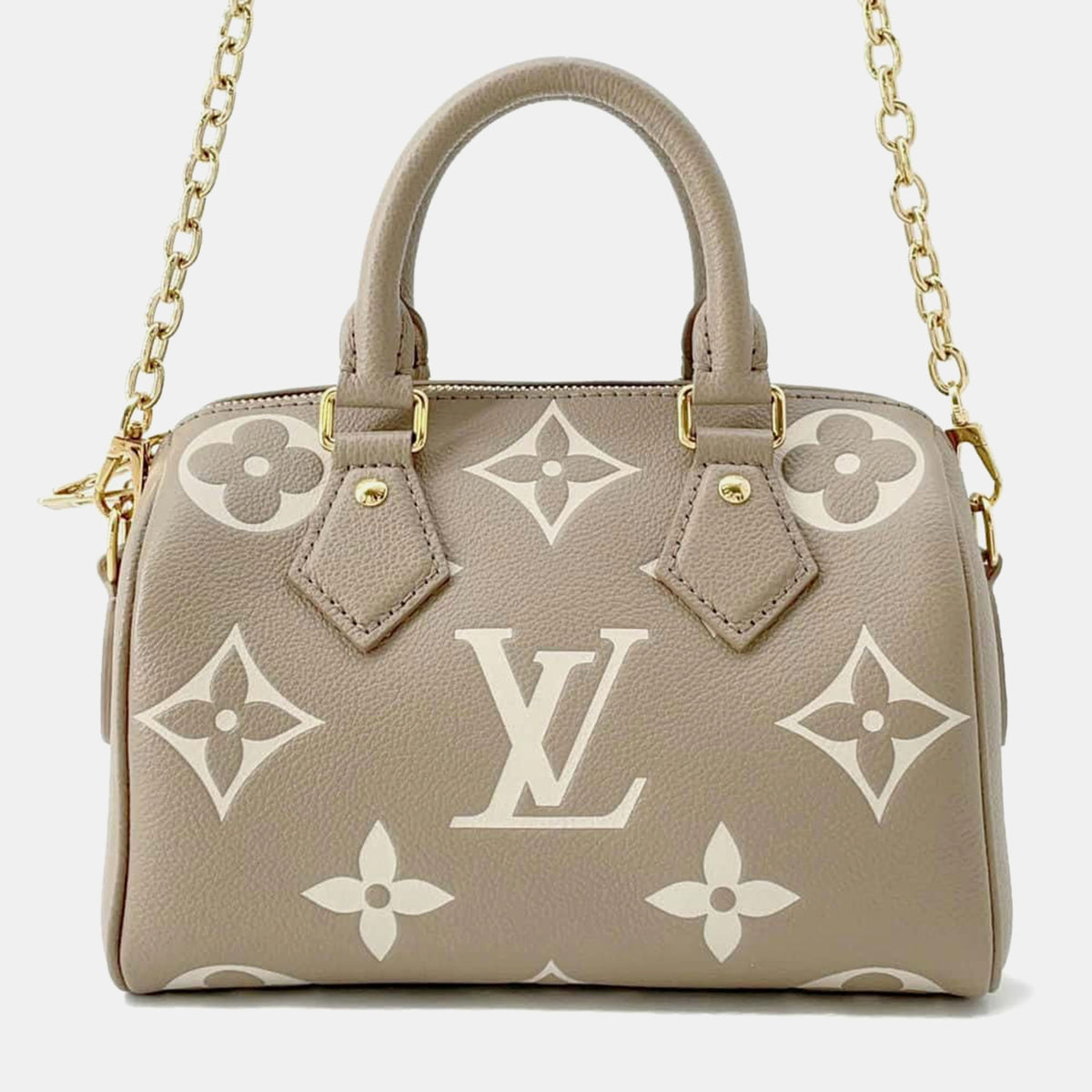 Louis Vuitton Monogram Leather Speedy Bandouliere Tourterelle claim Empreinte bag Size 20