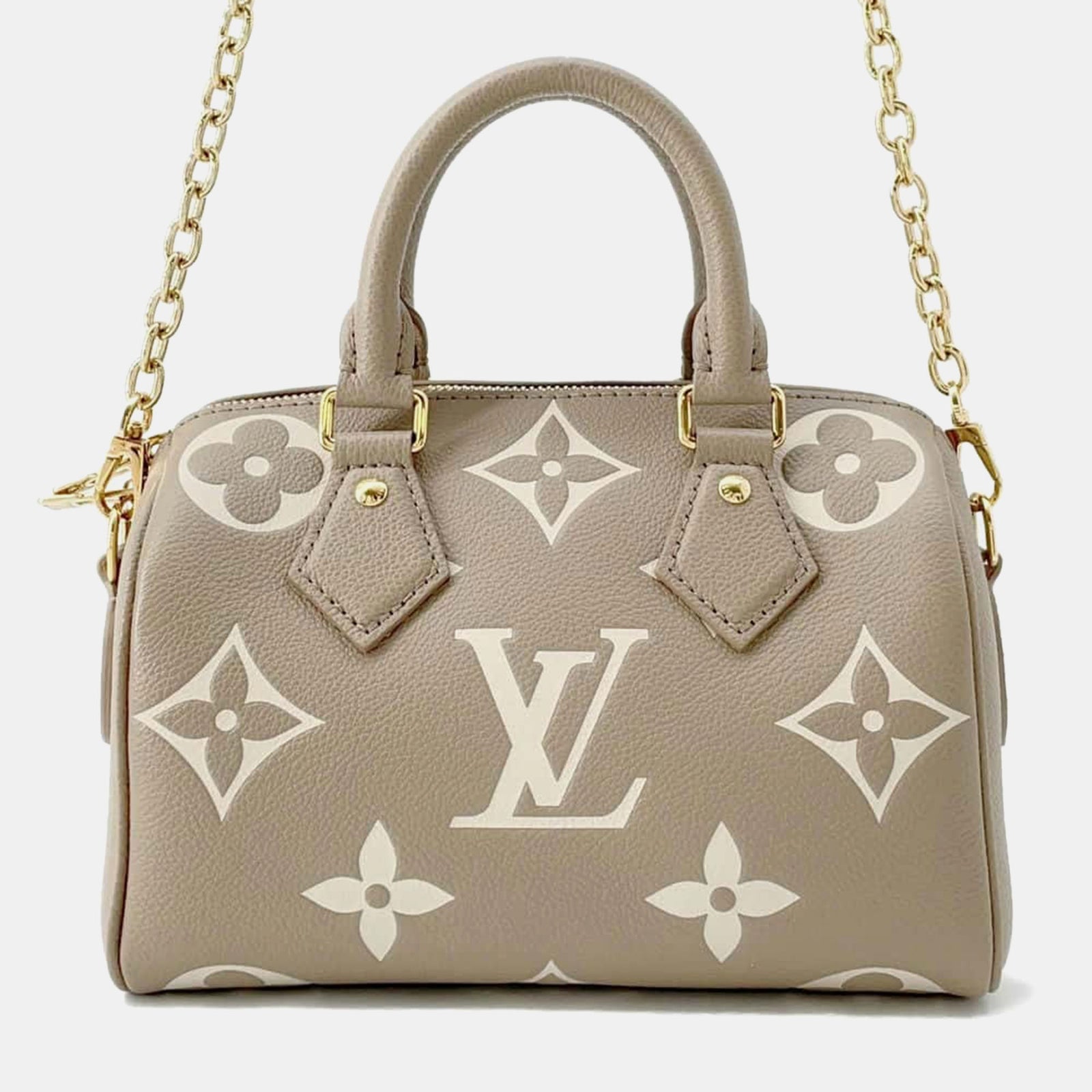 Louis Vuitton Monogrammleder Speedy Bandouliere Tourterelle Claim Empreinte Tasche Größe 20