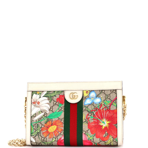 GUCCI Ophidia Chain Shoulder Bag Flora GG Coated Canvas Small