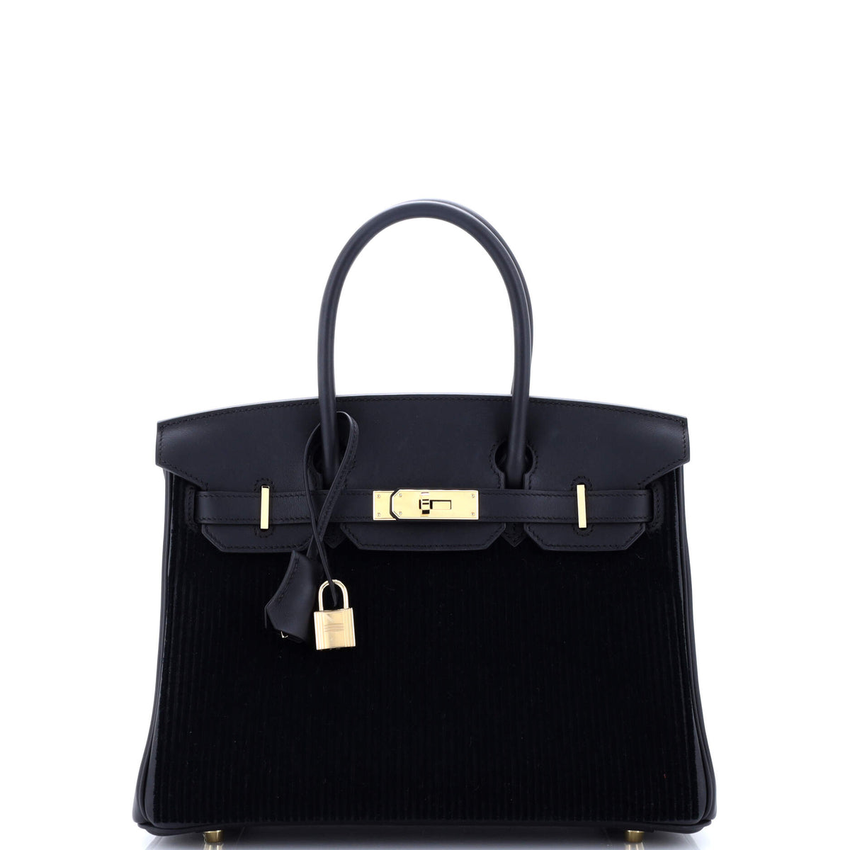 Hermès Cote a Cote Birkin Handbag Black Tuffetage and Swift with Gold Hardware 30