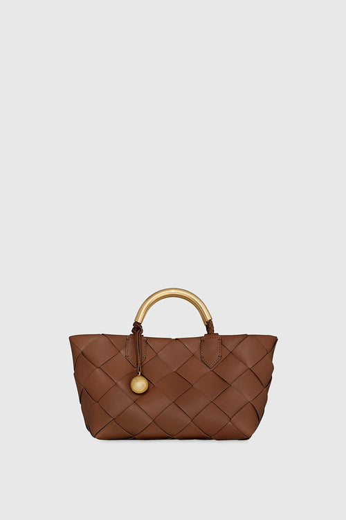 Frankie Woven Mini Tote Bag In Tawny