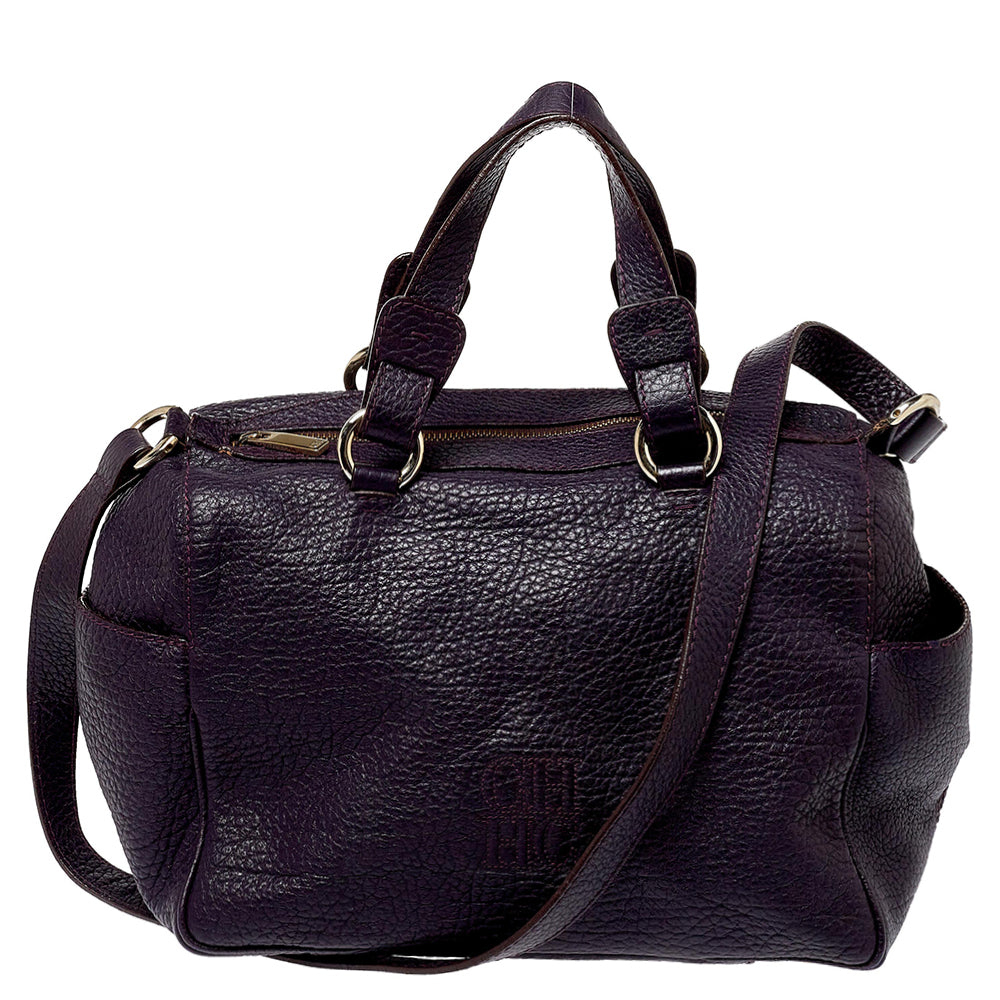 Carolina Herrera Boston-Tasche aus genarbtem Leder in Dunkelviolett