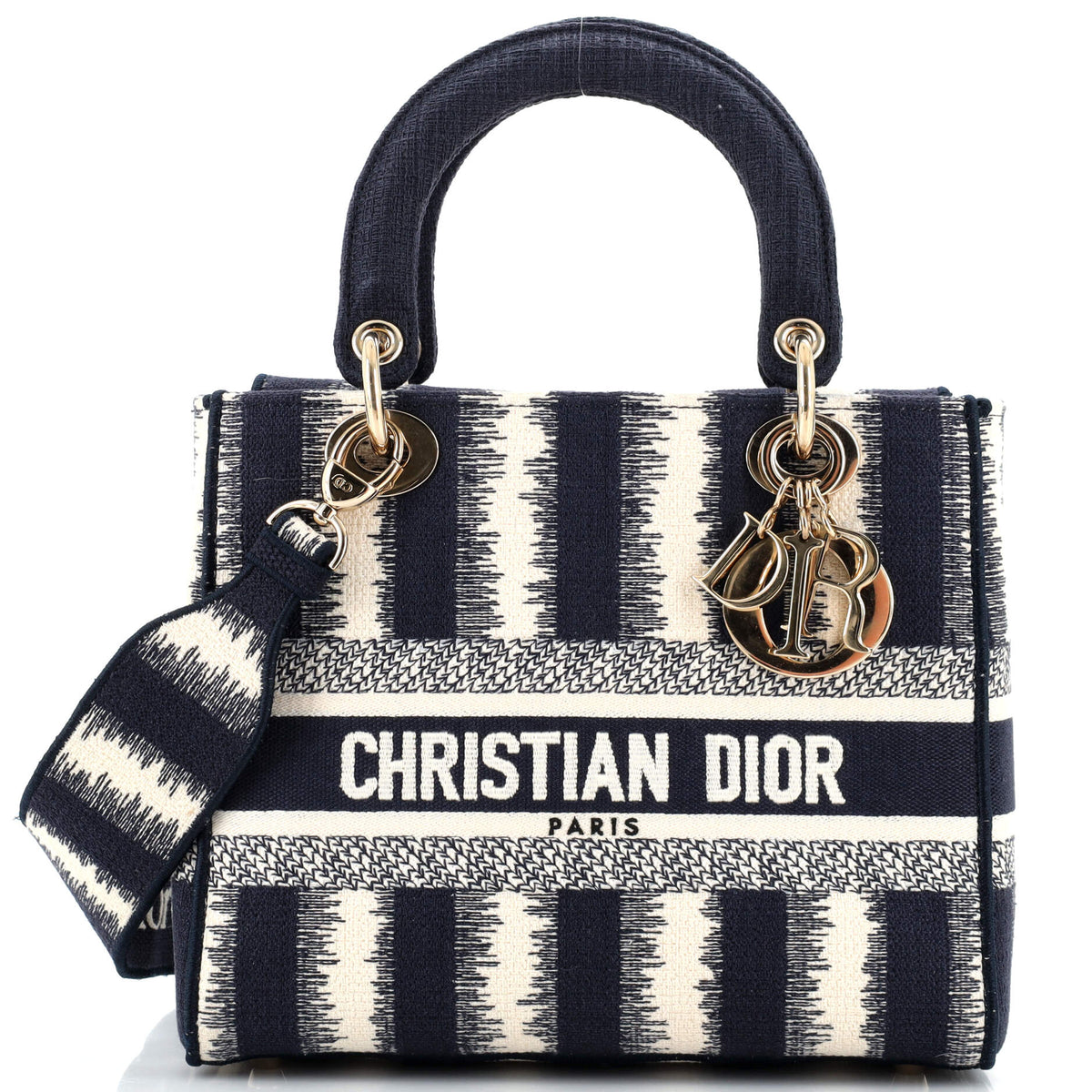 Christian Dior Lady D-Lite Bag Striped Canvas Medium
