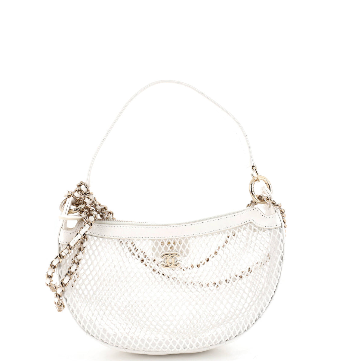 Chanel CHANEL Half Moon Clutch with Chain Mesh with Quilted Lambskin
