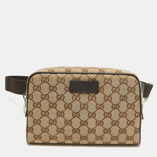 Beige/Brown GG Canvas and Leather Belt Bag