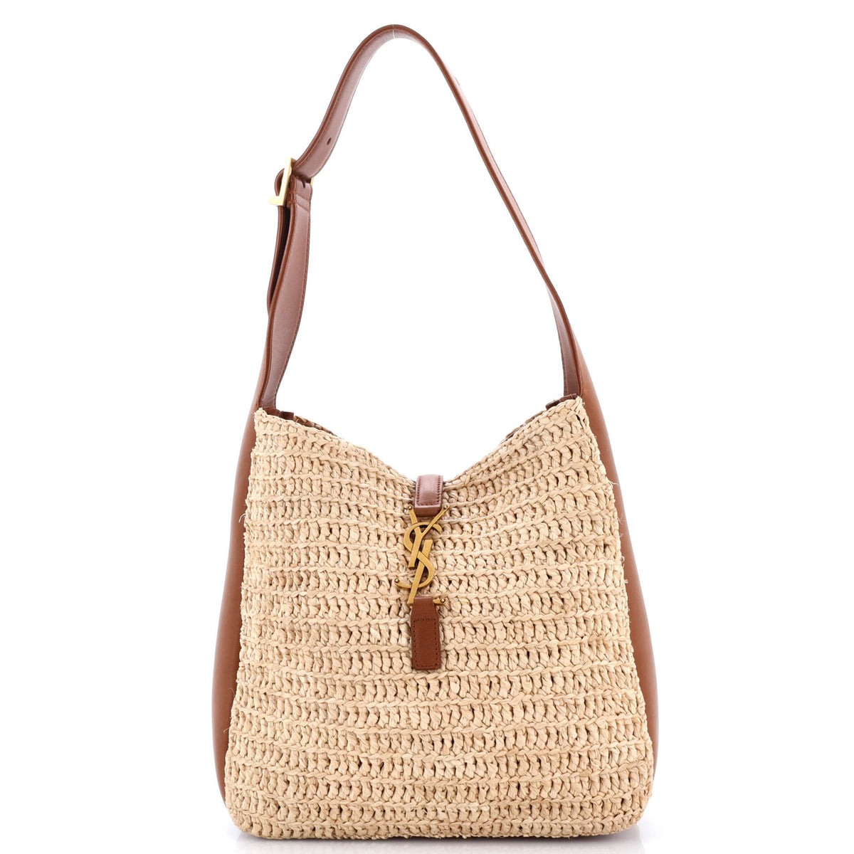 Saint Laurent Le 5 a 7 Supple Hobo Raffia and Leather Small