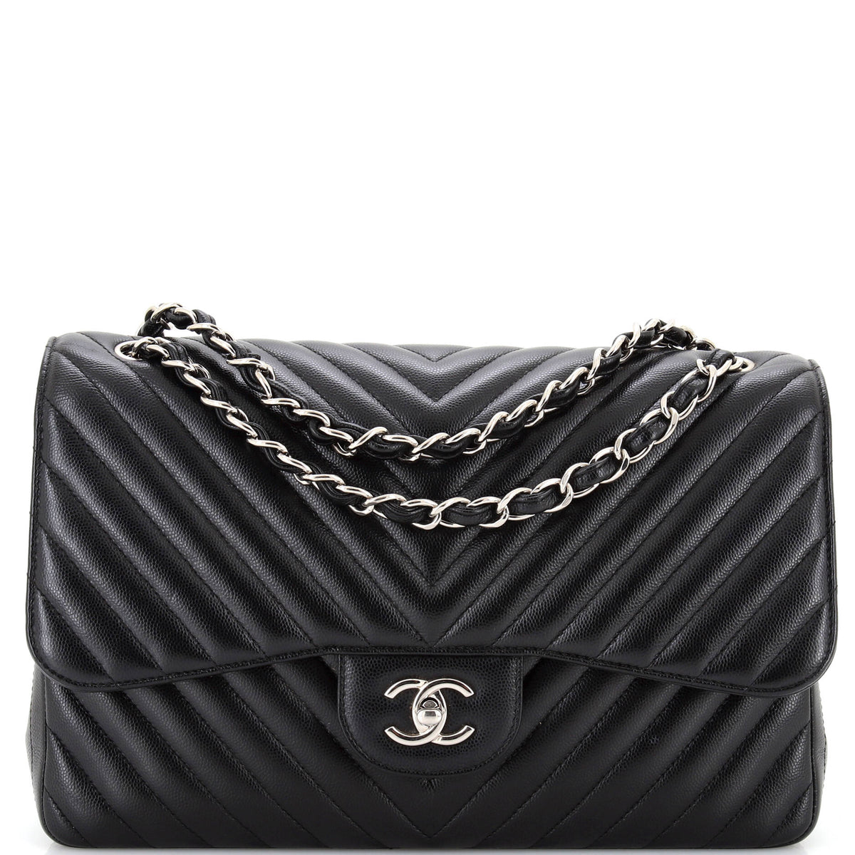Chanel CHANEL Classic Double Flap Bag Chevron Caviar Jumbo