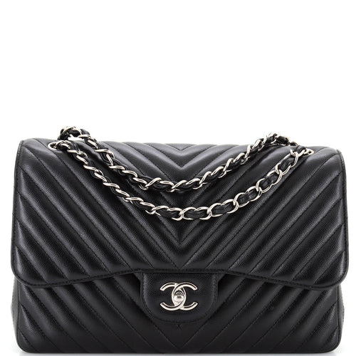 CHANEL Classic Double Flap Bag Chevron Caviar Jumbo