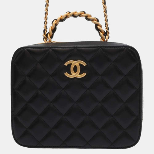 Black Lambskin Vanity Top Handle Bag
