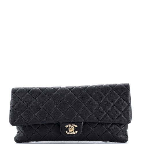CHANEL East West Classic Flap Clutch Quilted Caviar