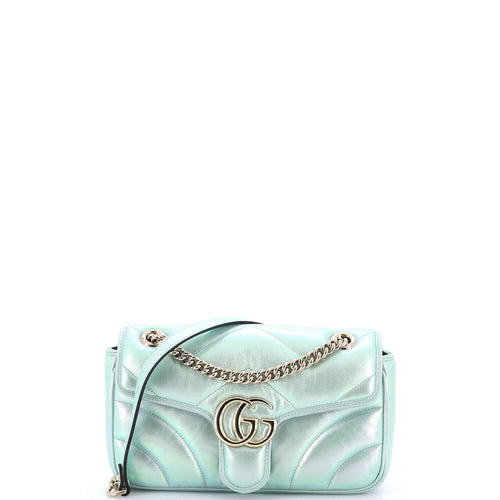 GUCCI GG Marmont Flap Bag Chevron Iridescent Leather Small