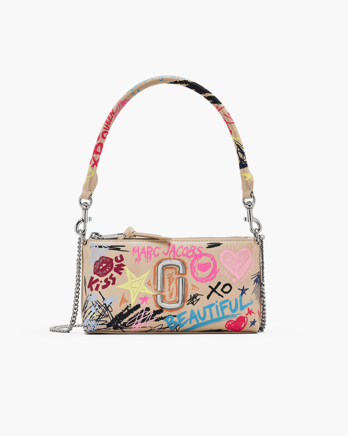 Marc Jacobs Marc Jacobs The Punk Scribble Snapshot Convertible Shoulder Bag in Beige Multi