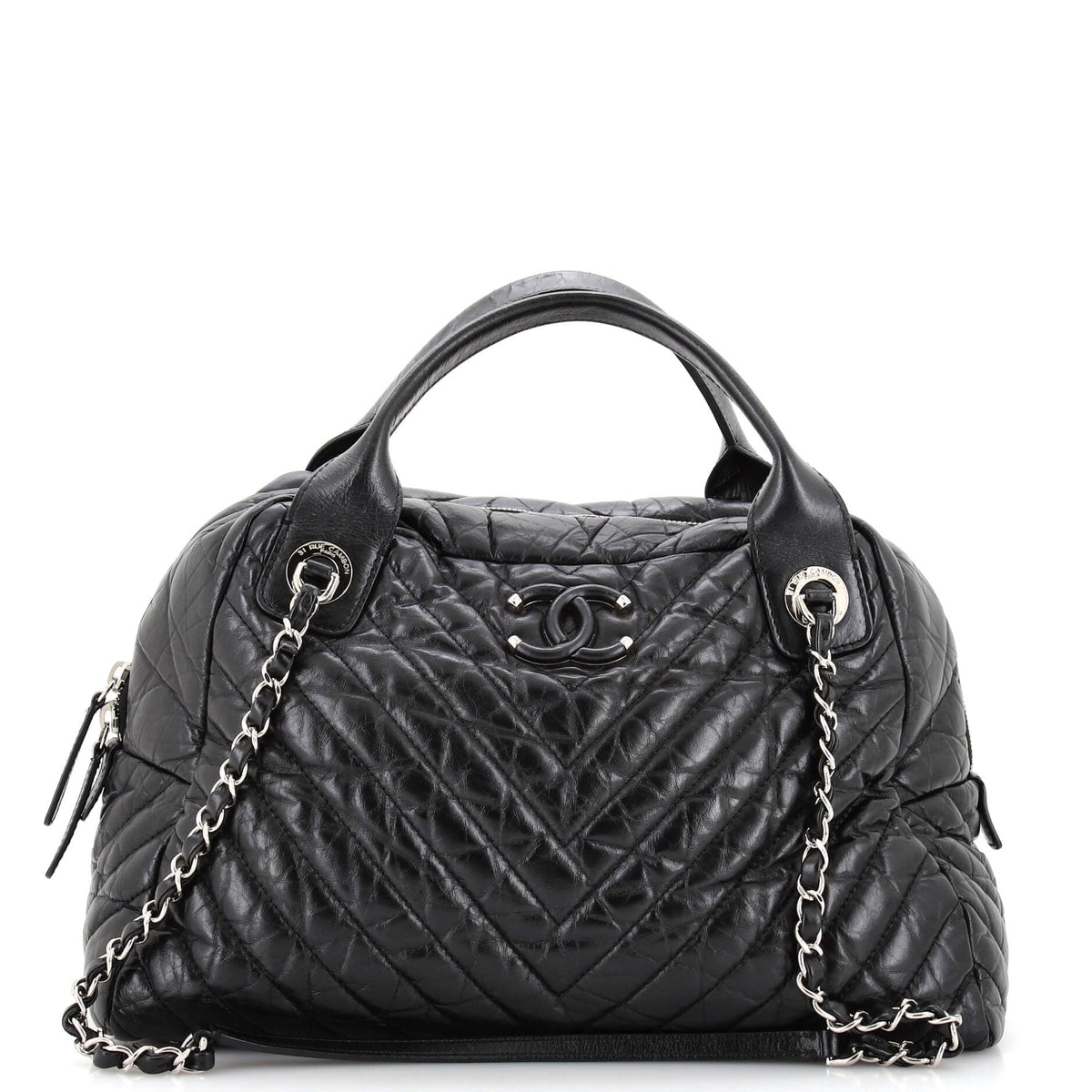 Chanel CHANEL Soft Bowling Bag Chevron Aged Calfskin Medium