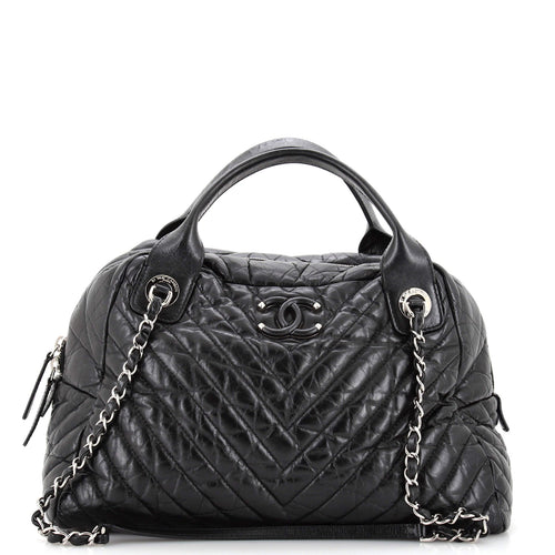 CHANEL Soft Bowling Bag Chevron Aged Calfskin Medium