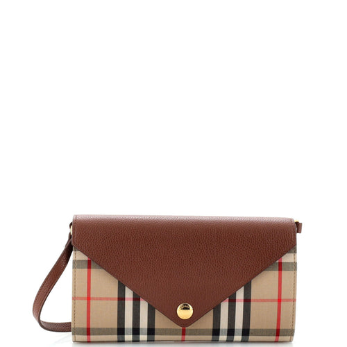 Hannah Envelope Wallet on Strap Leather and Vintage Check Canvas