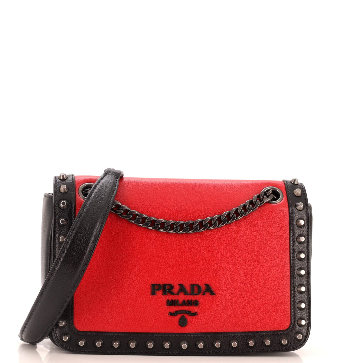 Prada PRADA Chain Flap Bag Studded Glace Calf Small