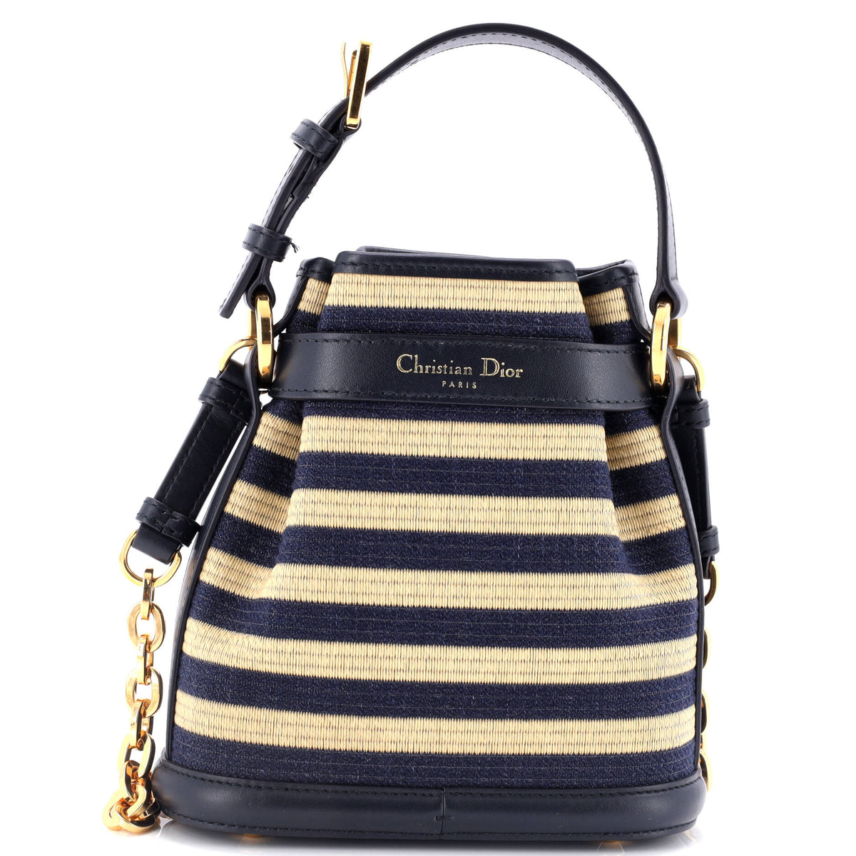 Christian Dior C'est Bucket Bag Cannage Embroidered Raffia with Leather Medium