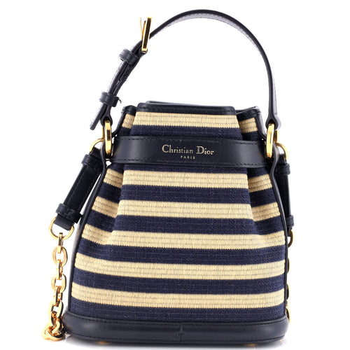 C'est Bucket Bag Cannage Embroidered Raffia with Leather Medium