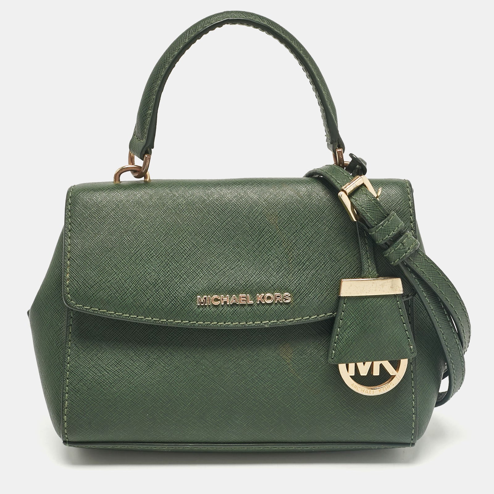 Michael Kors Dark Green Leather Extra Small Ava Top Handle Bag