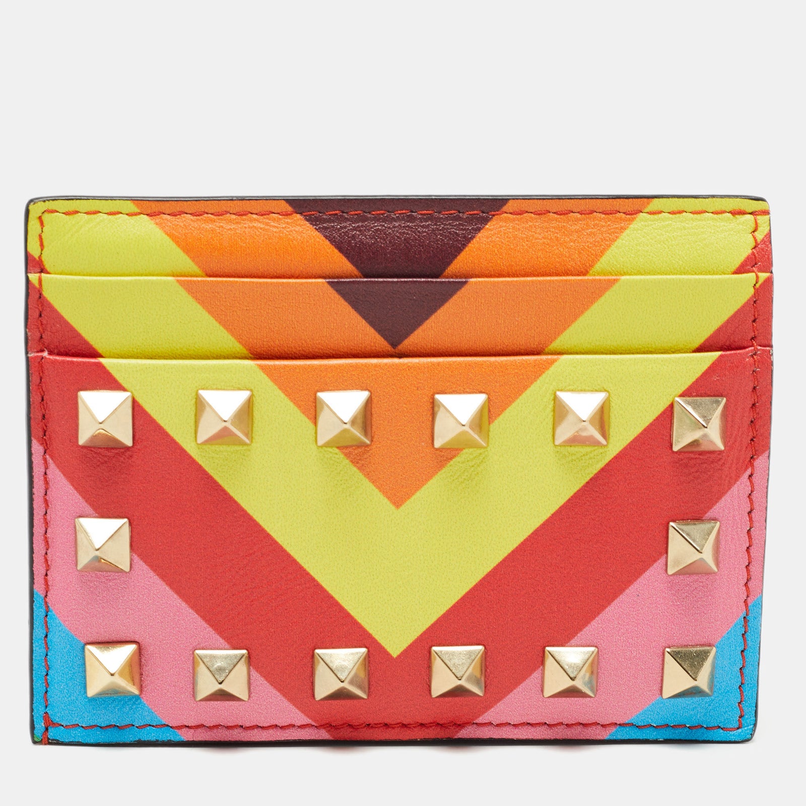 Valentino Multicolor Stripe Leather Rockstud Card Case