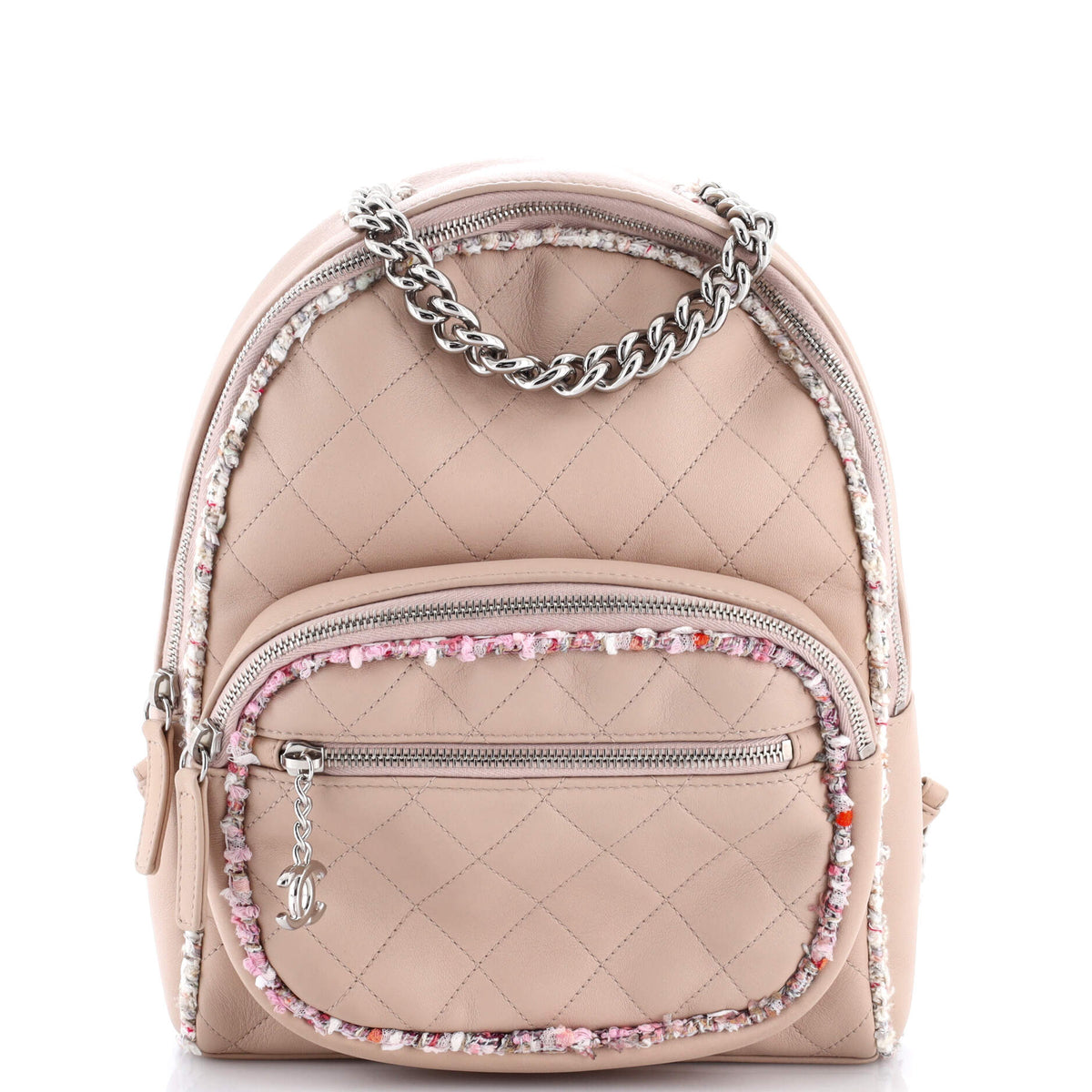Chanel CHANEL Elegant Trim Backpack Quilted Leather with Tweed Small