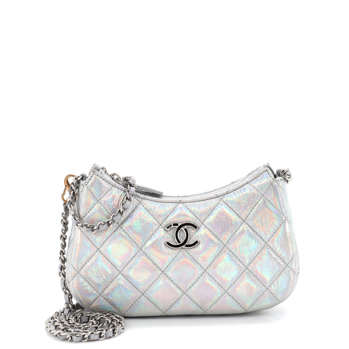 Chanel CHANEL Hobo Clutch with Chain Quilted Iridescent Metallic Goatskin