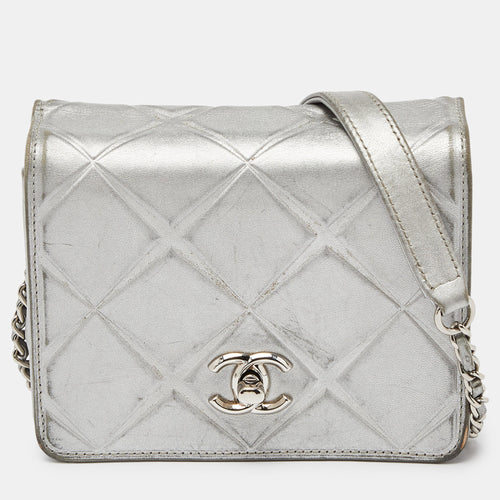 Silver Leather Mini Propeller Flap Bag