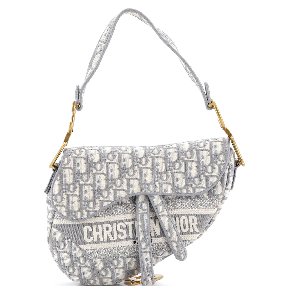 Christian Dior Saddle Handbag Logo Embroidered Oblique Canvas Medium