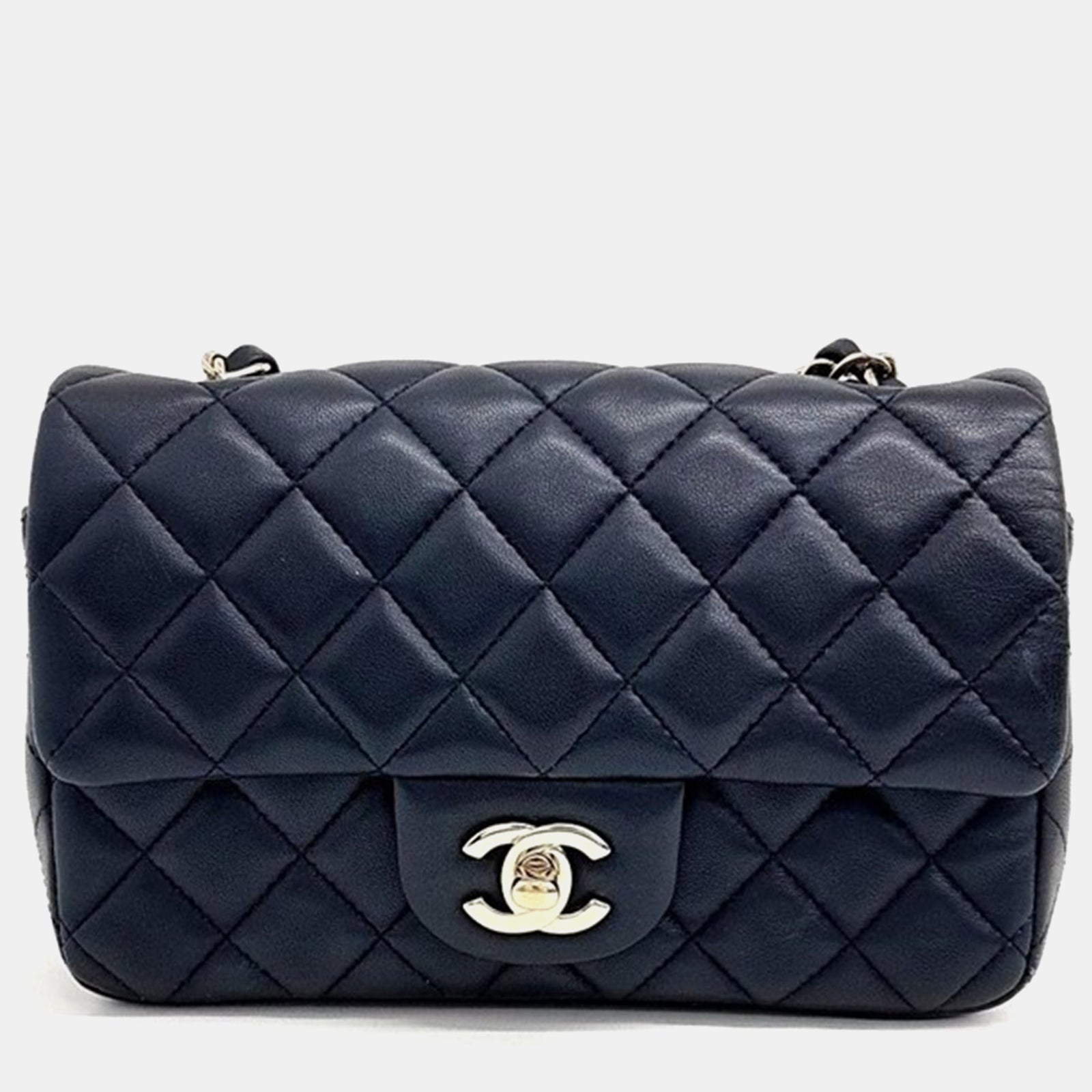 Chanel Navy Blue Leather Mini Rectangular Classic Flap Bag