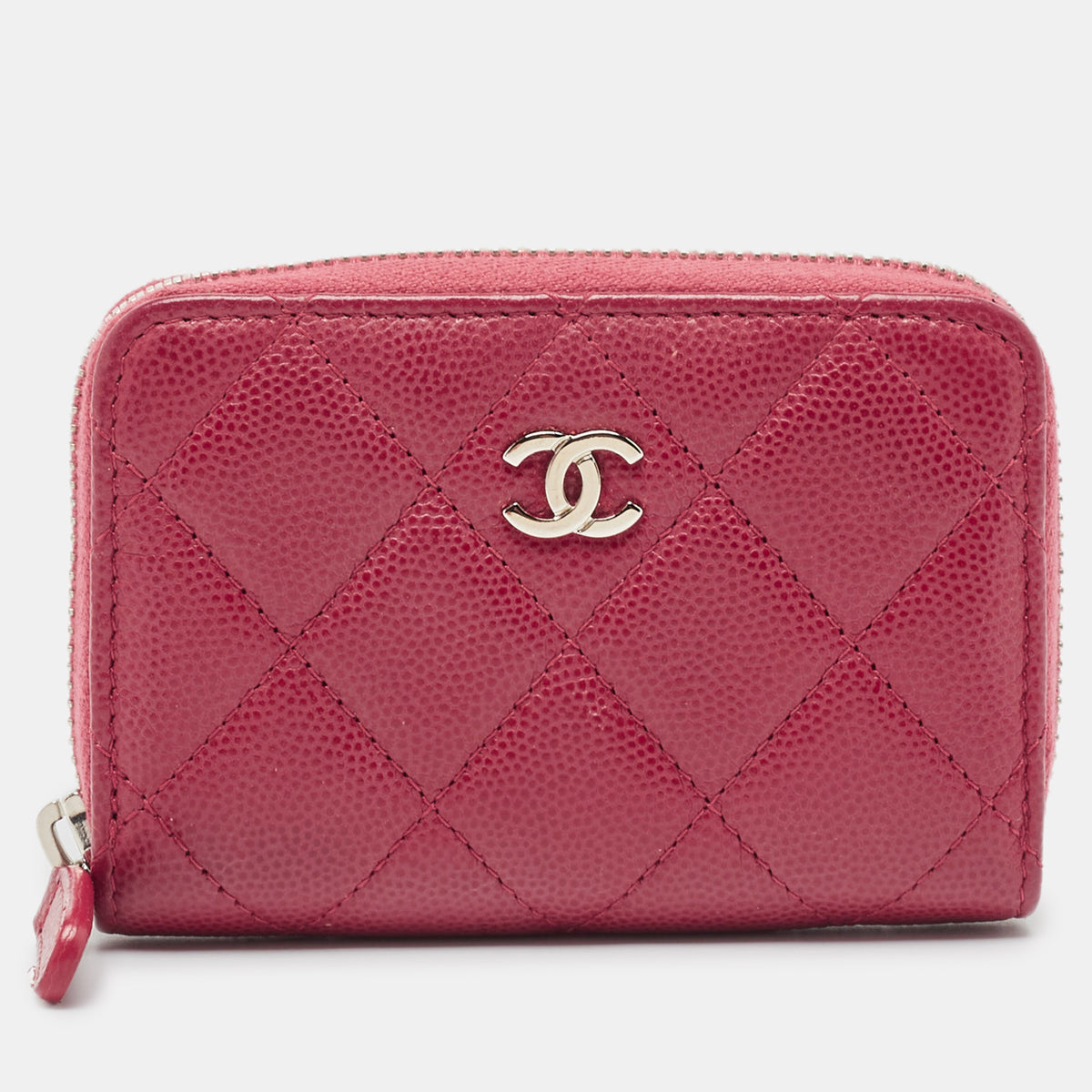 Chanel Red Quilted Caviar Leather CC Compact Wallet