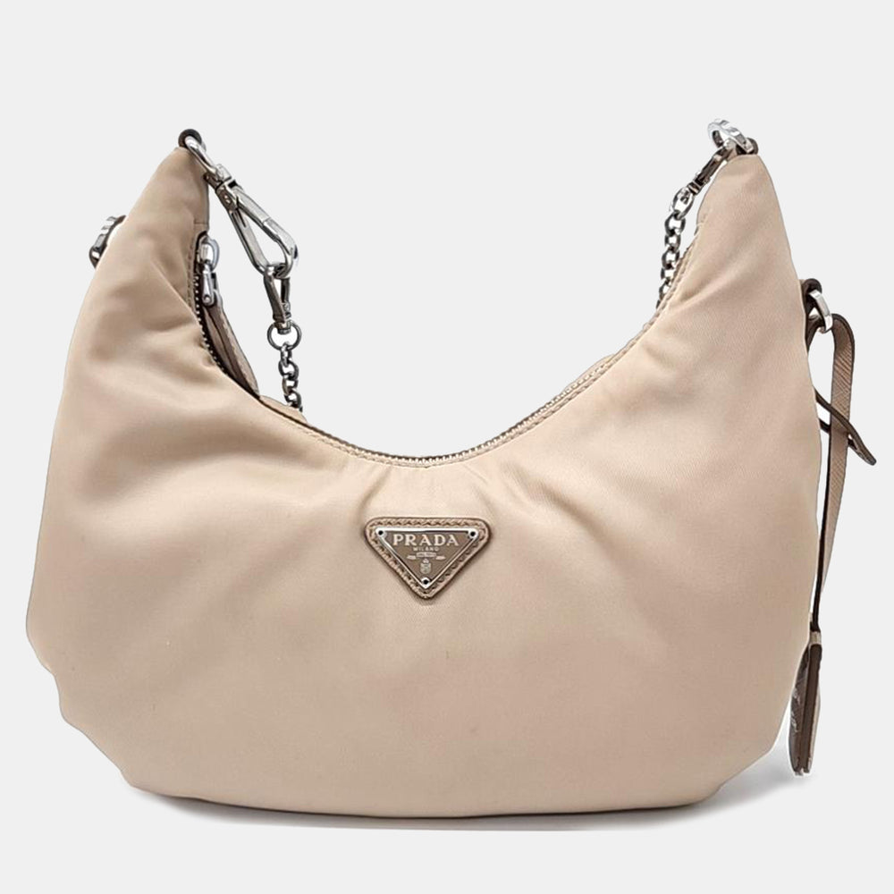 Sac hobo en tissu beige Tessuto