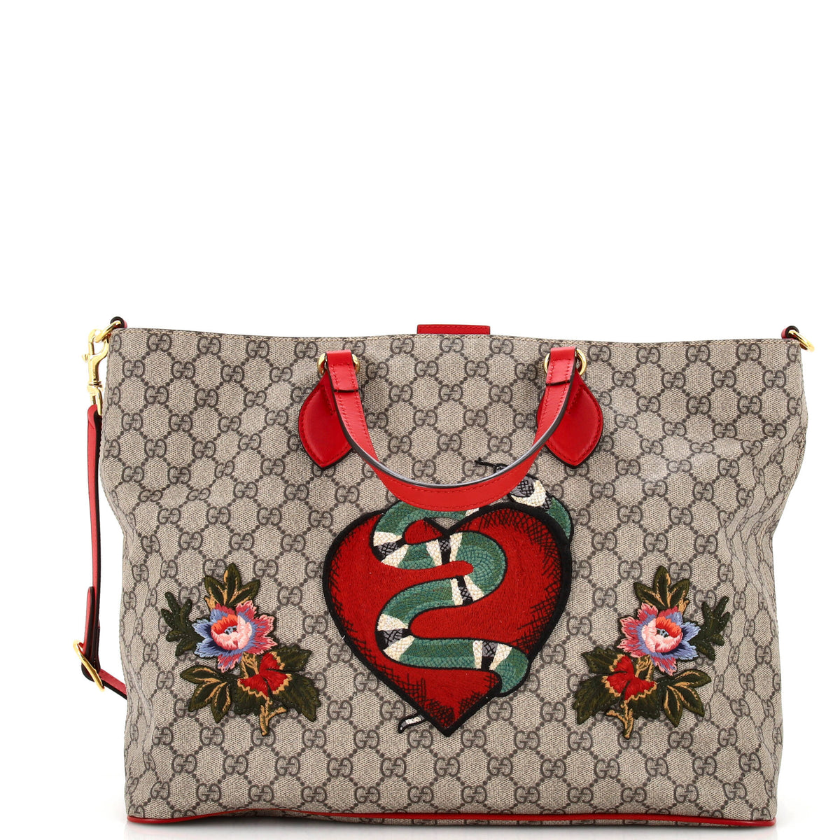 Gucci GUCCI Convertible Soft Tote Embroidered GG Coated Canvas Medium