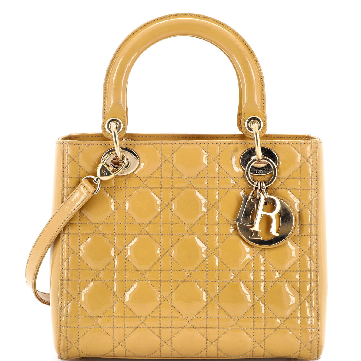 Christian Dior Lady Dior Bag Cannage Quilt Patent Medium