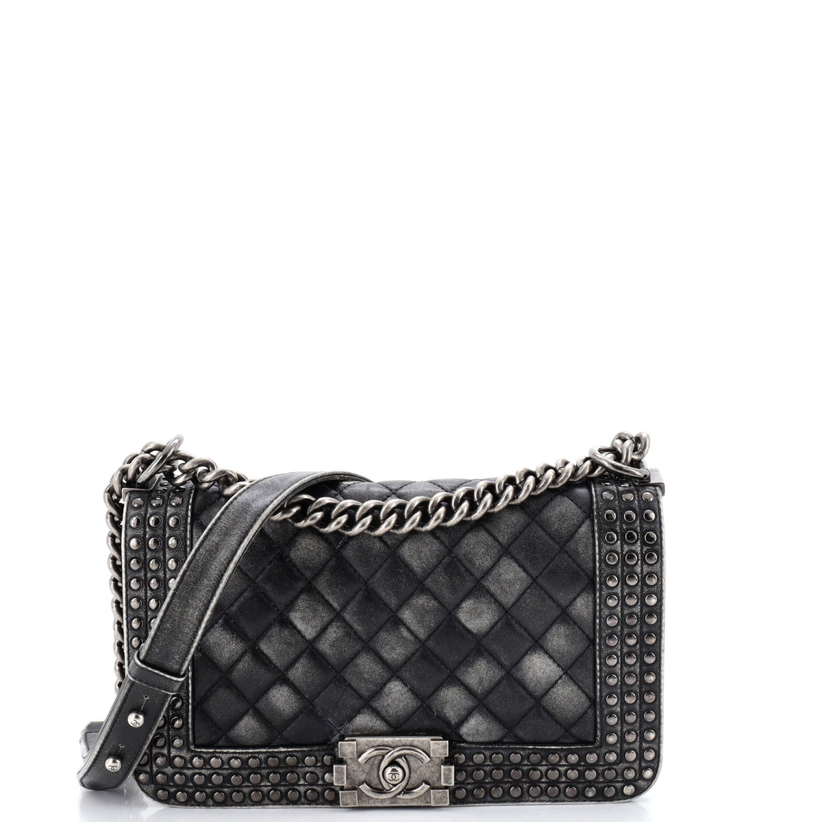 Chanel CHANEL Paris-Dallas Boy Flap Bag Studded Quilted Distressed Calfskin Old Medium