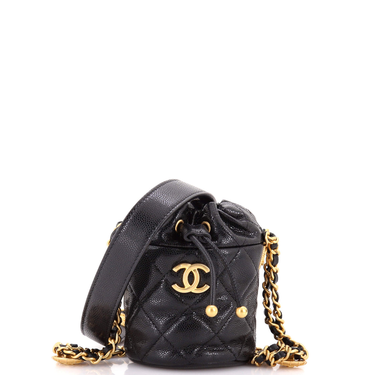 Chanel CHANEL Twist Your Buttons Drawstring Bucket Bag Quilted Caviar Mini
