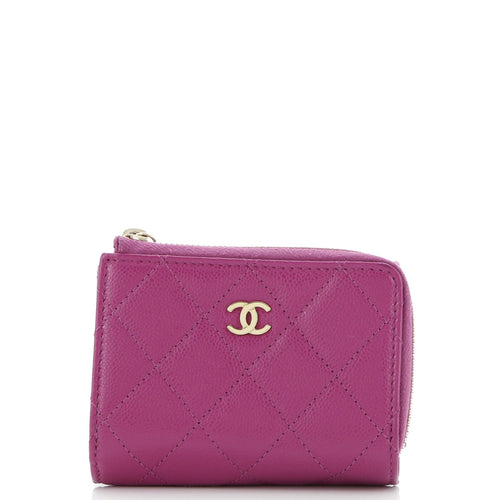 CHANEL CC Zip Trifold Wallet Quilted Caviar Compact