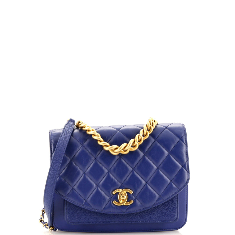 CHANEL Chain Handle Flap Bag Quilted Calfskin with Caviar Small