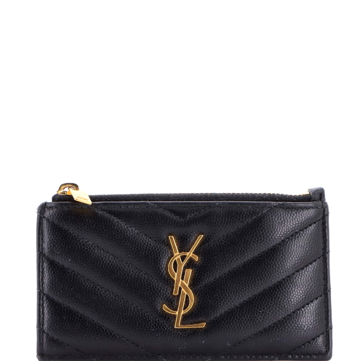 Saint Laurent Monogram Fragments Zip Card Holder Matelasse Chevron Leather