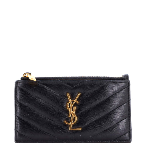 Monogram Fragments Zip Card Holder Matelasse Chevron Leather
