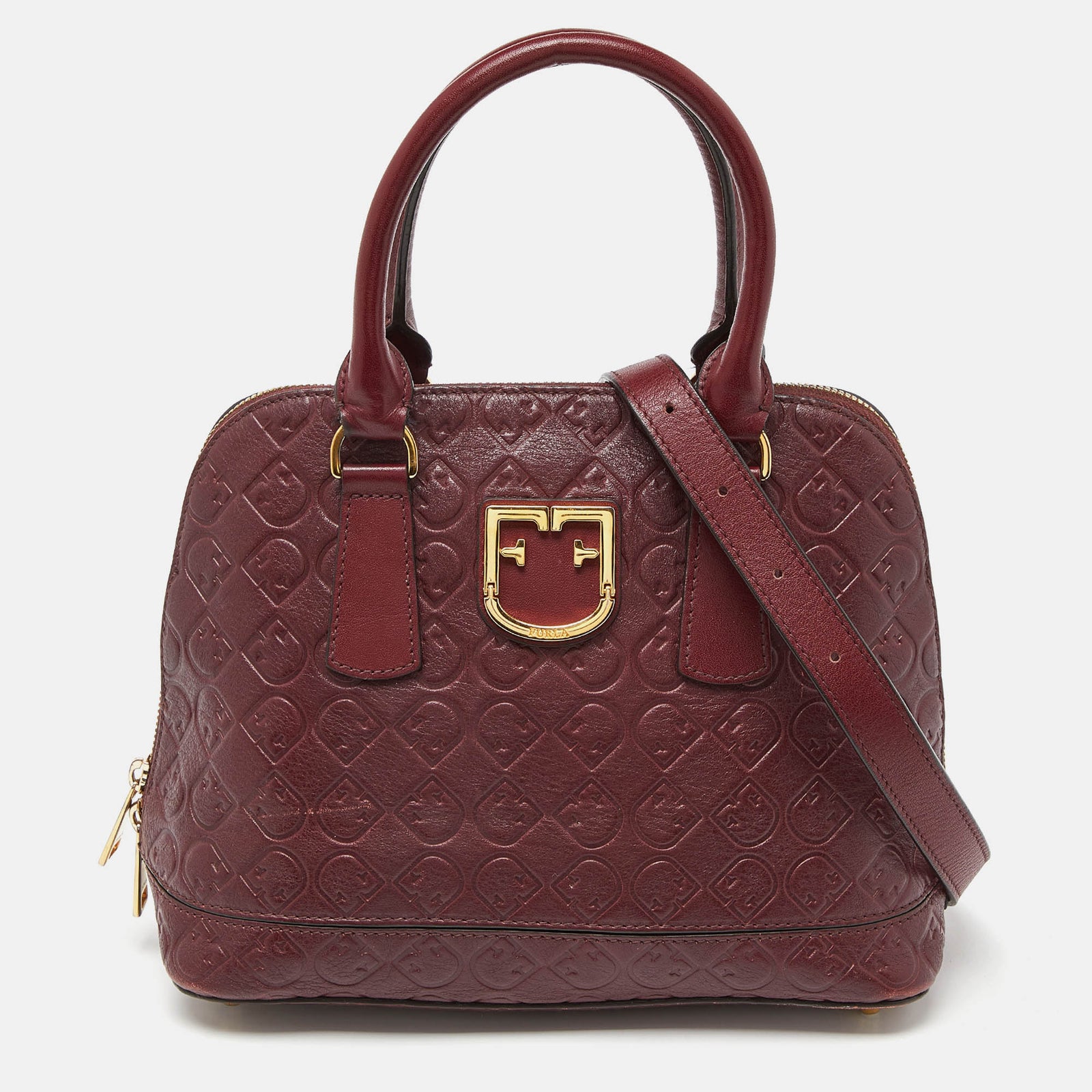 Furla Burgundy Leather Dome Satchel