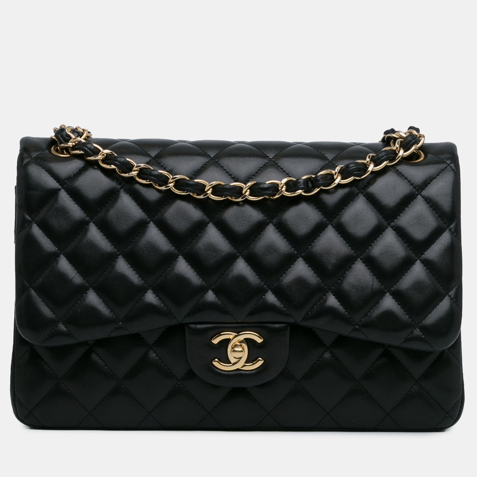 Chanel Portefeuille à rabat double en cuir d'agneau classique Jumbo